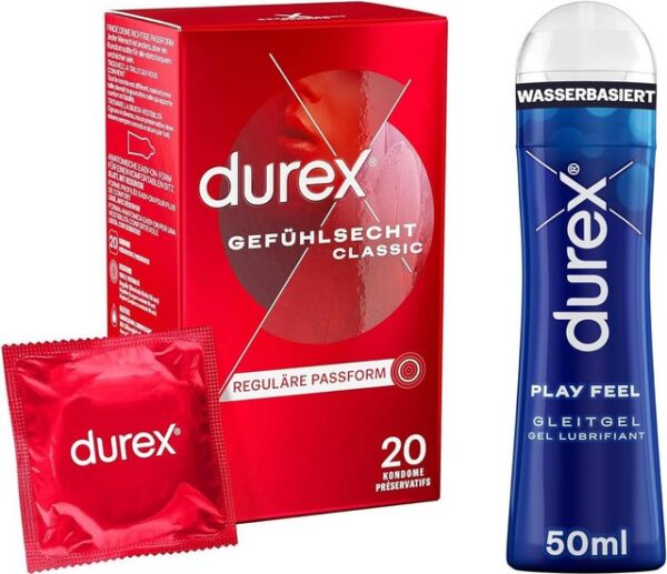 durex Kondome Durex Gefühlsecht Kondome (20 St) & Play Feel Gleitgel (50 ml) Packung, 20 St., mit Silikongleitgel