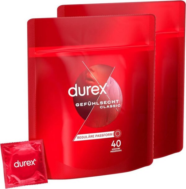 durex Kondome Durex Gefühlsecht Kondome 40 Stück 2er Pack Packung, 80 St., Glatt