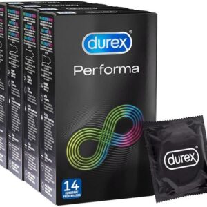 durex Kondome Performa 600 Latex Kondome mit Gleitmittel, verzögert Orgasmus 56mm Spar Packung, XXL Kondom-Set, Verhütungsmittel Überzieher Präservativ Verhütung Condoms, Kondom