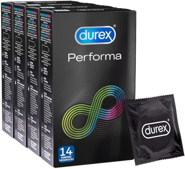 durex Kondome Performa 600 Latex Kondome mit Gleitmittel, verzögert Orgasmus 56mm Spar Packung, XXL Kondom-Set, Verhütungsmittel Überzieher Präservativ Verhütung Condoms, Kondom