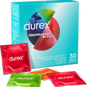 durex Kondome Überrasch Mich Kondome-Mix - Ausprobierset mit 4 Sorten - 30er Pack Ausprobierset, 30 St., 4 Sorten, verschiedene Größsen