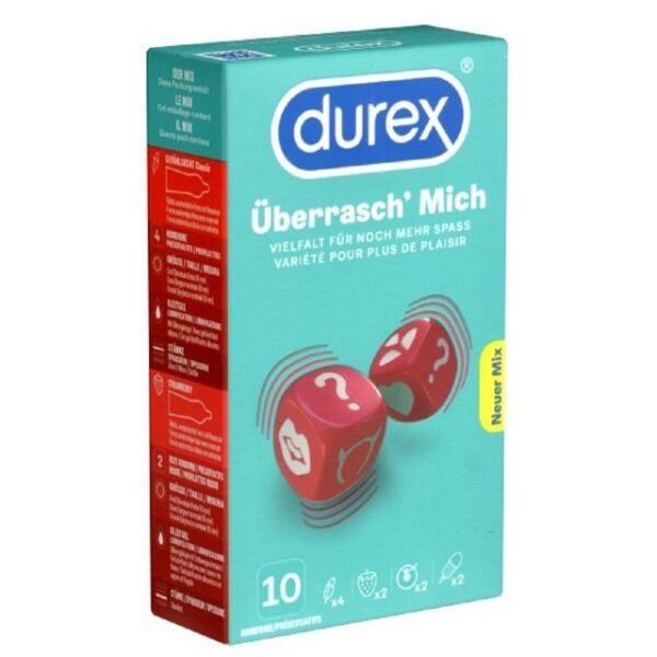 durex Kondome Überrasch' mich Packung mit, 10 St., Markenkondome im Mix für überraschende Abwechslung