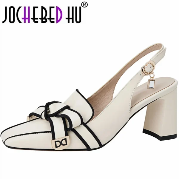 【JOCHEBED HU】2024 New Summer French Retro High-heeled Lady Sandals Female Thick Heel Square Toe with